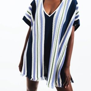 Echo La Playa Crochet Beach Cover Knot Poncho Tunic Striped
